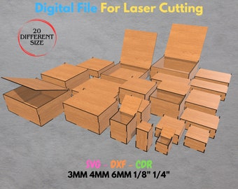 Laser Cut Box mit Klappdeckel - Aufbewahrungsbox - 20 Verschiedene Größen - 5 Verschiedene Materialstärken - Laserschnittdateien Glowforge SVG DXF Box