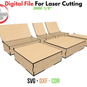 Laser Cut Box With Flip Up Lid , Six Different Size Box , for 3mm, 1/8inch material , GlowForge , Xtool, SVG , DXF , CDR Box laser files svg