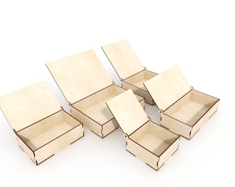 boxes with hinged lid, 5 different sizes, for wood 1/8 "or 3 mm - Svg / Cdr / Dxf Laser Cut File / Glowforge - Instant download