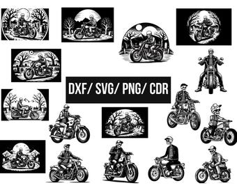 Skeleton Biker SVG Bundle, Motorcycle Skull Dxf, Motorbike Biker Png, Biker Vector, Digital Download