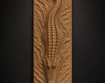 Crocodile Alligator STL File for CNC Router | Reptile 3D Relief Wood Carving Wall Art Panel