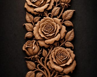 Roses Bouquet STL File for CNC Router | Floral 3D Relief Wood Carving Wall Panel Decor