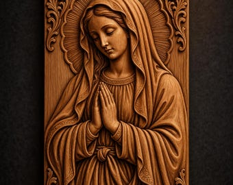 Virgin Mary Praying STL File for CNC Router | Religious 3D Relief Wood Carving Wall Icon