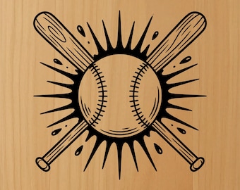 Bates de béisbol cruzados SVG, ráfaga de sóftbol cortada con láser, letrero de equipo deportivo Glowforge, dugout Lightburn DXF, grabado de trofeo de madera