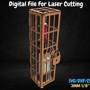 Pudełko na wino w więzieniu, pudełko na wino cięte laserowo, 3 mm, 1/8 Pudełko na wino, plik cyfrowy cięty laserowo, produkt cyfrowy, plik glowforge, pliki pudełka xtool