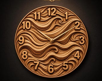 Ocean Waves Clock STL File for CNC Router | Nautical 3D Relief Wood Carving Wall Clock