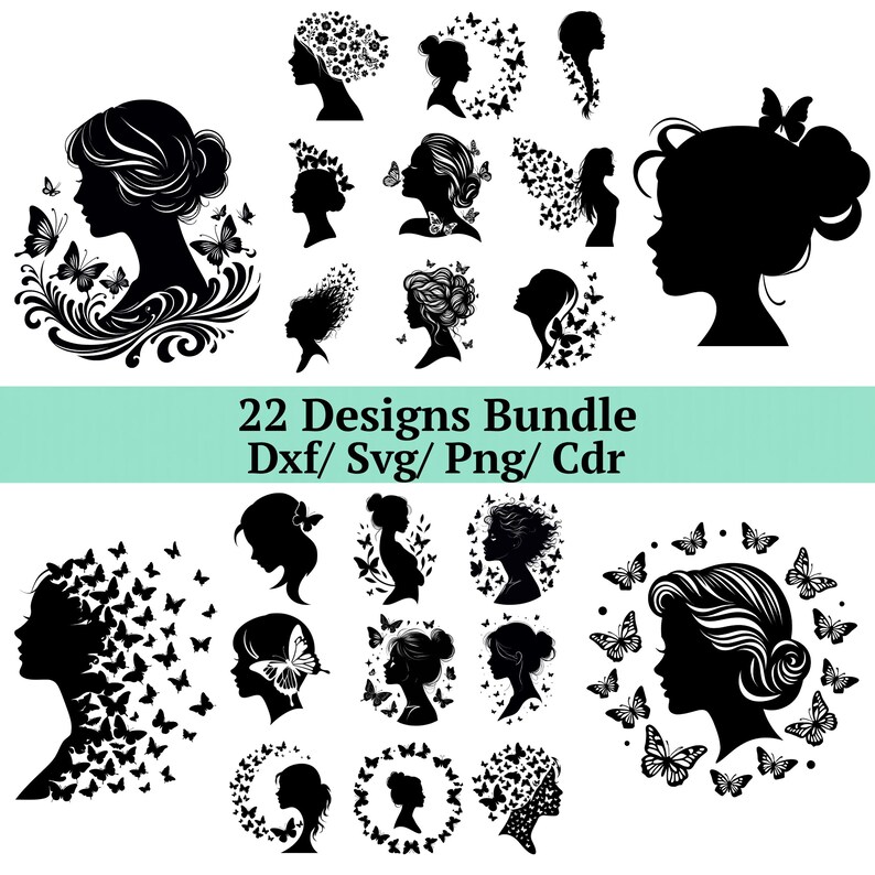 Butterfly Woman Svg Bundle, 22 Female Silhouette Png, Girl With ...