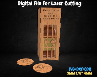 Caja de whisky Cage, caja de whisky cortada con láser, caja de whisky de madera contrachapada, archivo digital de corte láser, producto digital, archivo Glowforge, archivos de caja xtool