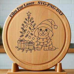 Perro de Año Nuevo - Archivos de grabado láser SVG DXF PNG / Descarga digital para Glowforge, enrutadores CNC, siluetas y máquinas de grabado.