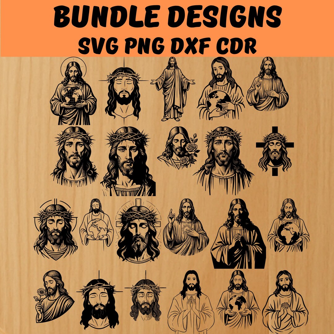 Jesus Christ SVG Bundle, Cutting Laser Engraving Files Vector PNG Dxf ...