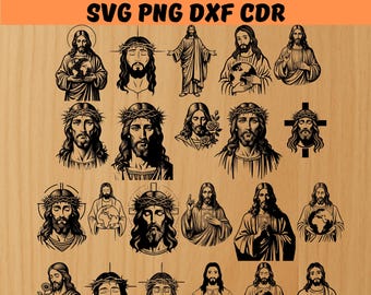 Jesus Christ SVG Bundle, Cutting Laser Engraving Files Vector PNG DXF,Religious Faith God Christian Jesus Sublimation Clipart Silhouette