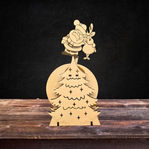 Rocking Santa Design laser, corte láser Glowforge listo, CNC, SVG, DXF, Cdr, decoraciones navideñas, regalo de árbol de Navidad, solo archivo digital.