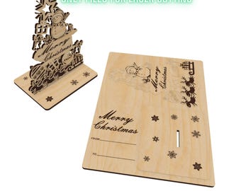 Weihnachtskarte Laser Cut Dateien, Weihnachtsbaum Geschenk, Weihnachten Souvenir Karte, Cnc Vektorplan, Modell Musterdatei, Cnc Schnitt, DXF SVG Vorlage