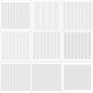 Puede incluir: Nueve dise&ntilde;os rectangulares con varios patrones geom&eacute;tricos. Los patrones incluyen l&iacute;neas horizontales, zigzags y formas repetitivas. Todos los dise&ntilde;os est&aacute;n en escala de grises.