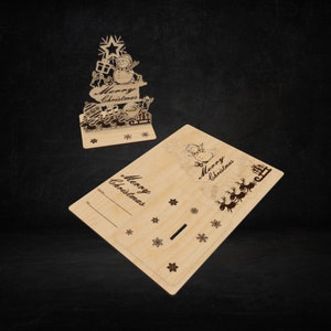Tarjeta de recuerdo de Navidad, Archivos de corte láser de tarjeta de Navidad, Regalo de árbol de Navidad, Plan vectorial CNC, Archivo de patrón de modelo, Corte CNC, Plantilla SVG DXF