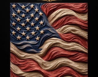 Waving American Flag Stars Stripes Flowing Textured Fabric Folds Patriotic STL for CNC Router | 3D Relief Wood Panel Wall Art