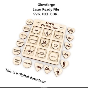 Valentine&#39;s Day Tic-Tac-Toe.  SVG DXF CDR File Laser Ready File for Glowforge, Laser Cutting Machines, sex tokens. bang box svg - bang