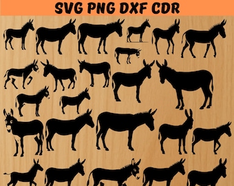 Paquete de vectores de siluetas de burro, Silueta de burro, SVG de burro, SVG de burro, SVG para amantes de los burros, Archivos de corte de burro para Cricut, Corazón de burro