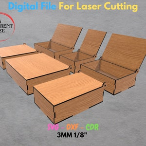 Laser Cut Box With Flip Up Lid , Six Different Size Box , for 3mm, 1/8inch material , GlowForge , Xtool, SVG , DXF , CDR Box laser files svg