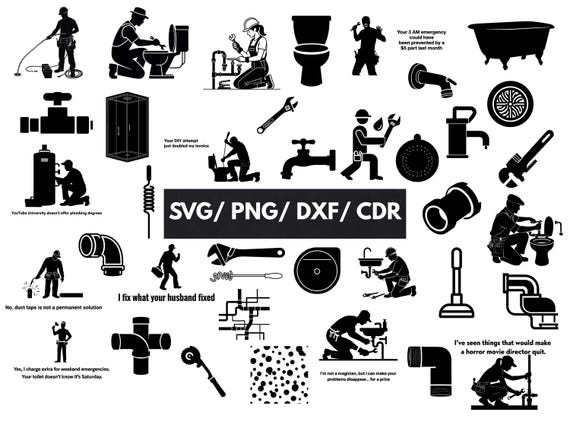 Plumber SVG Bundle | Funny Sarcastic Plumbing Quotes, Pipe Fitter Tradesman Gift, Toilet Home Repair Cricut DXF