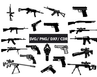 Pistole SVG-Bundle | 21 Taktische Feuerwaffe Designs | Militär, Waffe, Waffe Clipart, Cricut und Laser-Cut