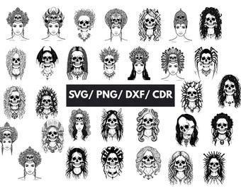 Calavera Queen SVG Bundle | Sugar Skull Woman Art, Día de Muertos Decor, Gothic Beauty Headpiece Cricut DXF