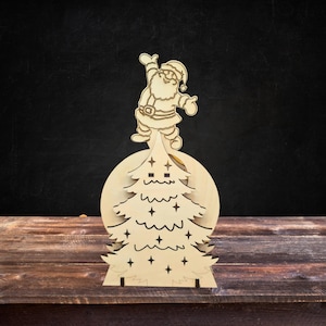 Laser Rocking Santa Design, pronto para corte a laser Glowforge, CNC, SVG, DXF, CDR, decorações de Natal, presente de árvore de Natal, somente arquivo digital.