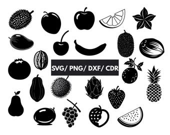 Bundle 23 Früchte SVG PNG DXF Cdr | Essen Clipart | Digitaler Download
