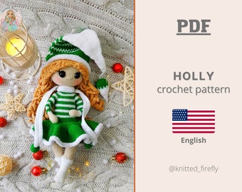 Christmas Holly Crochet Doll Pattern, Amigurumi Toy (PDF Pattern)