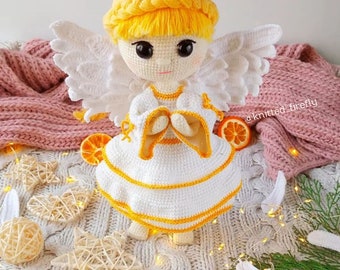 Handgemachte Engel-Puppe: Amigurumi Häkel-Spielzeug, bewegliche Flügel, 30 cm