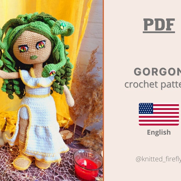 Medusa Gorgon Crochet Pattern Amigurumi toy Amigurumi Handmade English Doll on a Frame Amigurumi doll Crochet Halloween