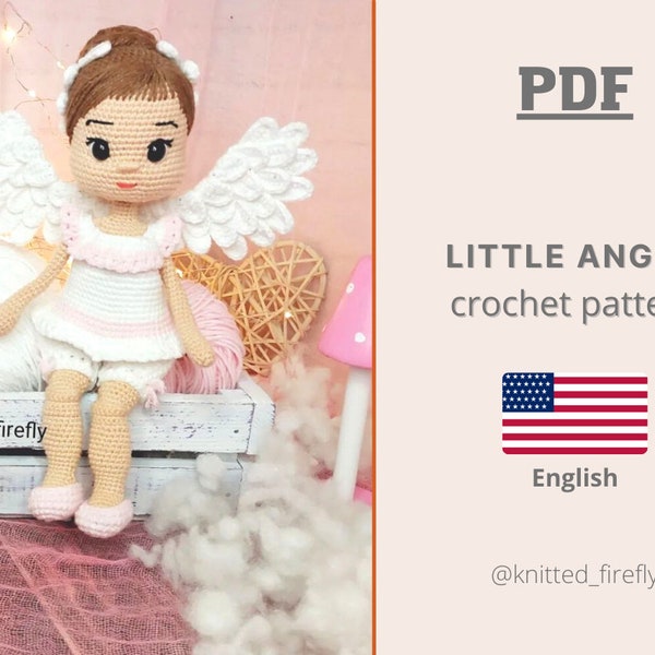 Modèle au crochet Petite poupée ange au crochet Modèle au crochet Jouet Amigurumi Poupée anglaise faite main sur un cadre Poupée Amigurumi au crochet