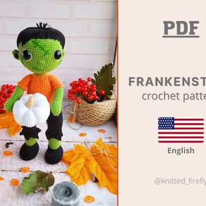 Crochet Pattern Frankenstein Doll Amigurumi toy Amigurumi Handmade English Doll on a Frame Amigurumi doll Crochet Halloween