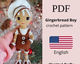 Christmas Gingerbread Boy Crochet Pattern, Amigurumi Doll (PDF Pattern)