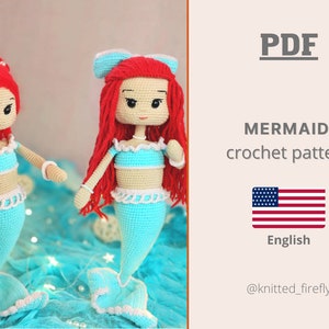 2 in 1 Mermaid Crochet Pattern Amigurumi toy Amigurumi Handmade English Amigurumi doll Crochet Princess Mermaid Pattern Needle Felting