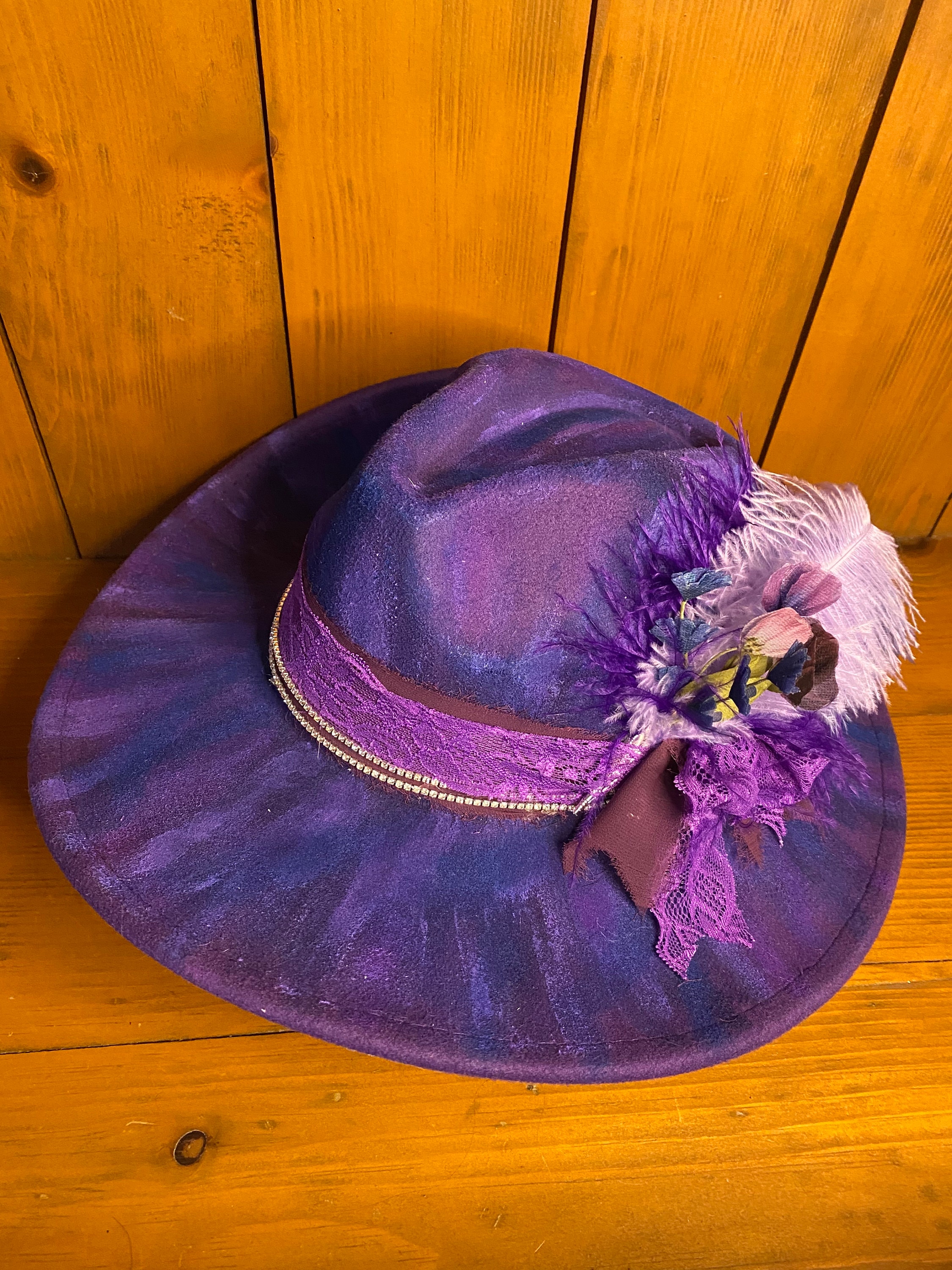 Purple Wide Brim Hat With Feather - Etsy display picture 3