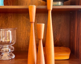 Set Of Three Teak Candlesticks, Denmark 1960s