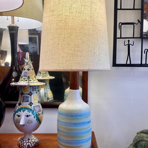Blue and Green Brushed Stripe Martz Table Lamp Marshall Studios