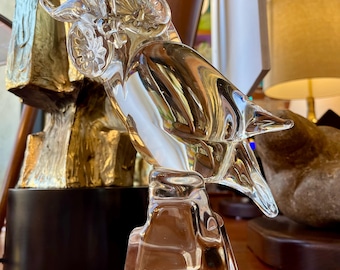 Lucio Zanetti Murano Clear Glass Big Eyed Bird Owl Whimsical