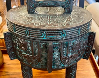 Cubo de hielo estilo "James Mont" de Hollywood Regency con temática azteca