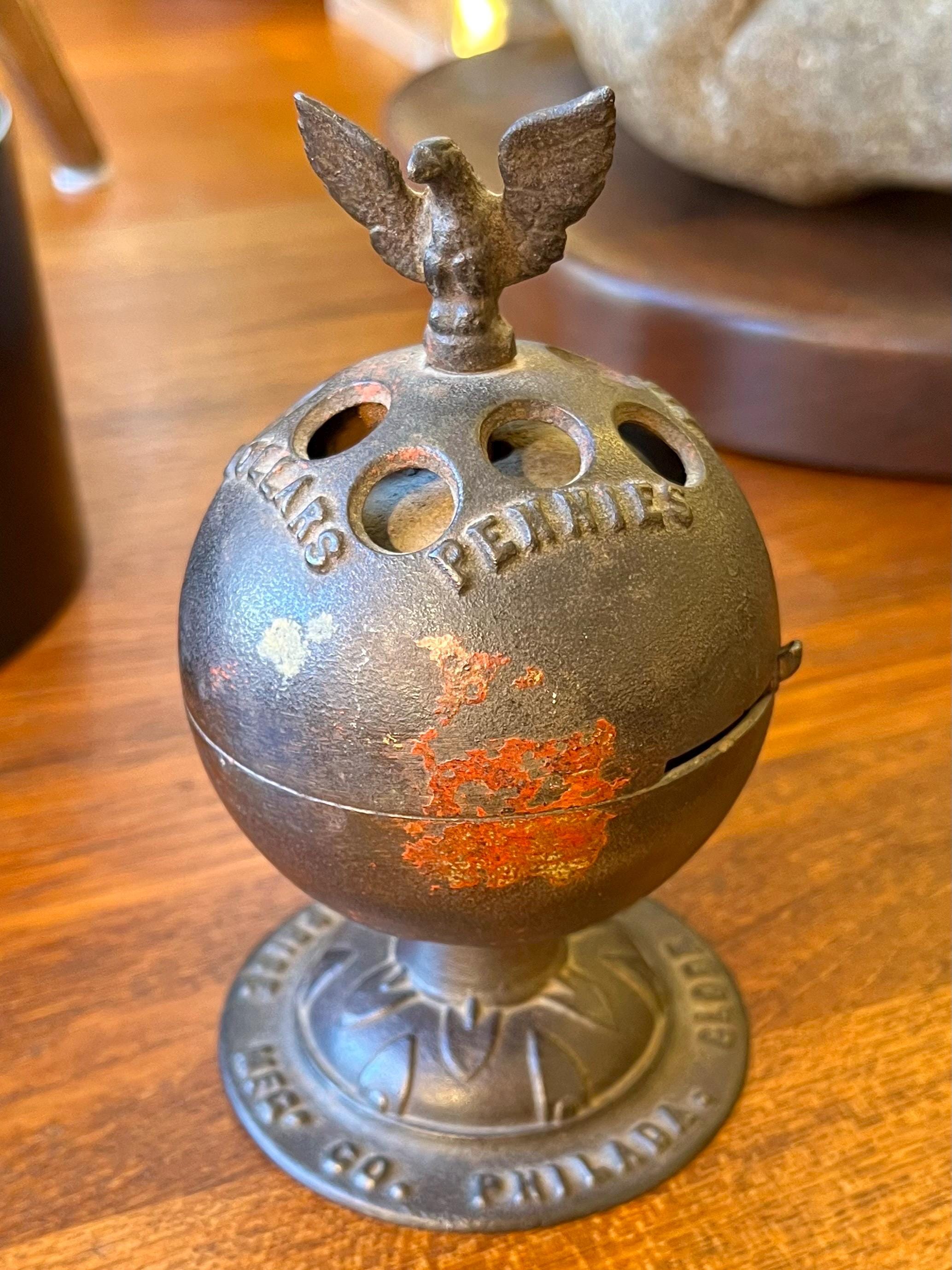 Antique Cast Iron Globe Coin Bank With Eagle by Enterprise MFG 