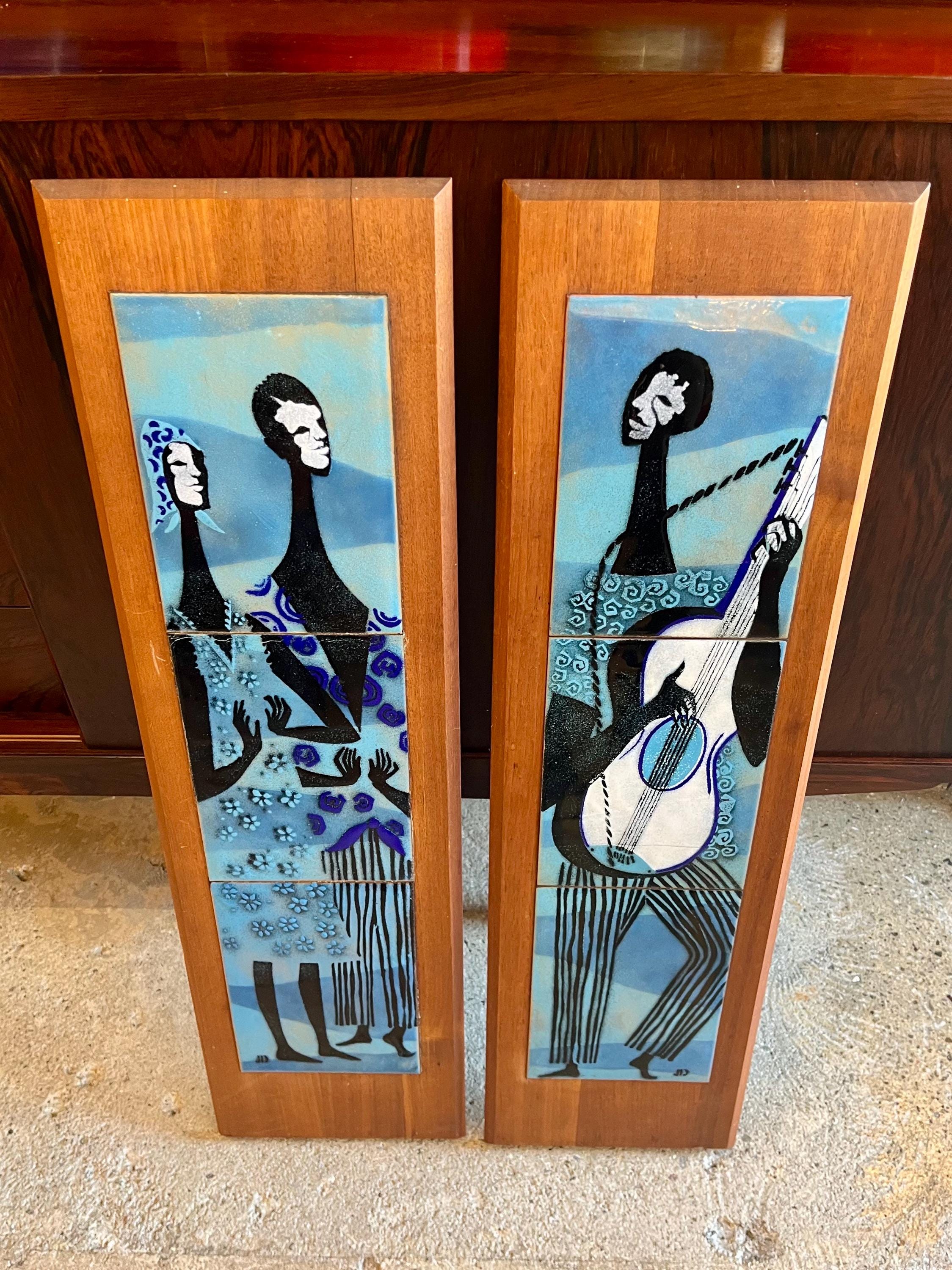 Mid Century Modern Enamel Art: Judith Daner Copper & Walnut Cubist