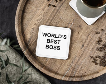 World's Best Boss Mug Coaster - Cork Back Coaster - Michael Scott Fan Gift - Perfect Gift for The Office Fans - Office Desk Accessory