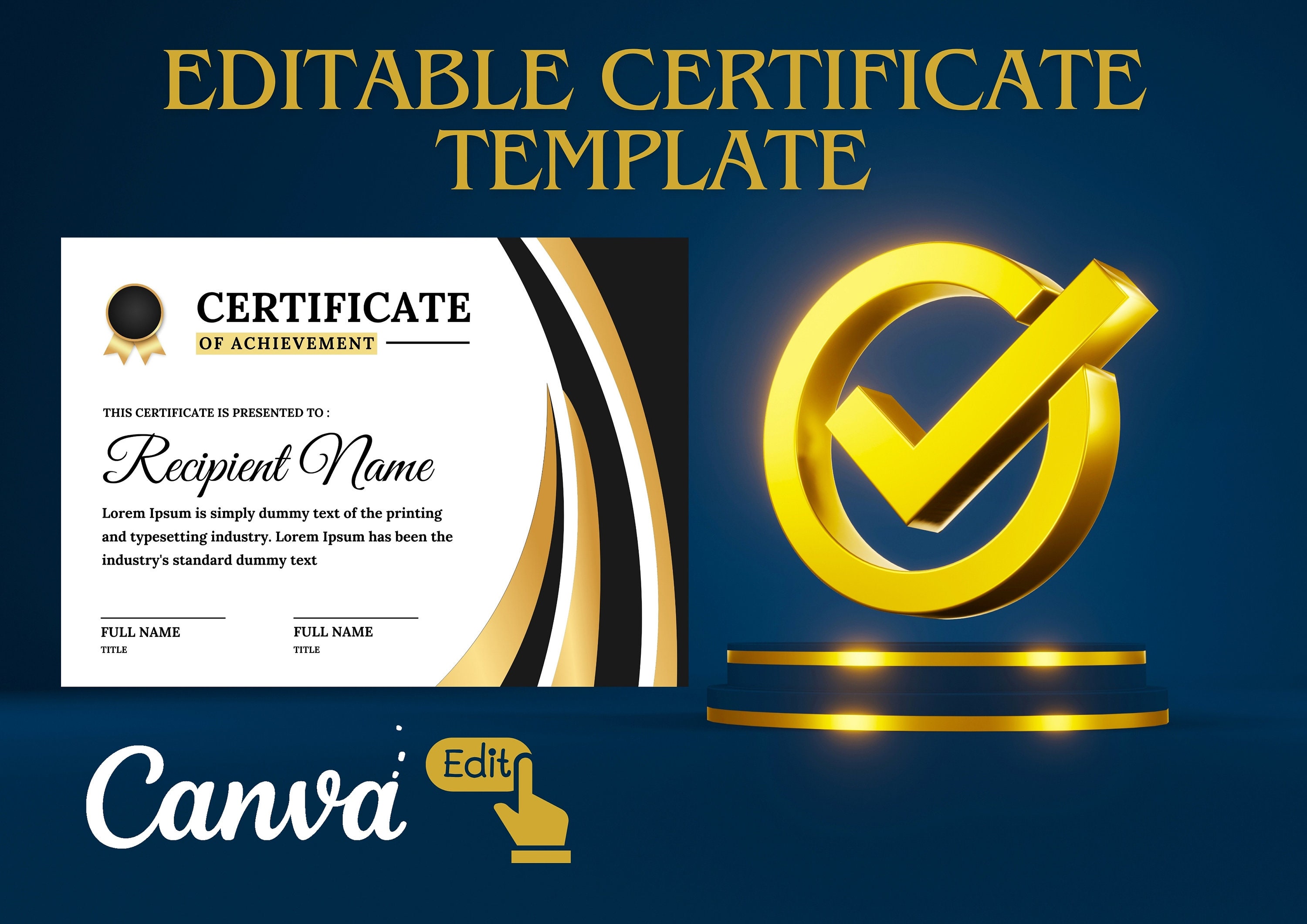 Editable Canva Certificate Template - Gold Black Instant Download ...