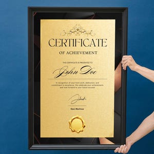 Editable Certificate of Achievement | Gold Luxury Award Template | Printable Certificate | Canva Template for Business, School, Event