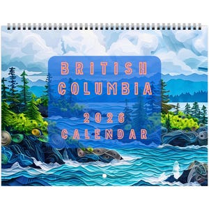 Calendario 2026 della British Columbia, laghi glaciali e montagne rocciose (11x8,5")