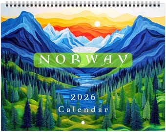 Norway 2026 Wall Calendar – Majestic Fjords & Northern Lights  (11x8.5”)