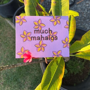 Viel Mahalos und vielen Dank Plumeria Grußkarte | Hawaii | Olelo Hawaii | Tropisch | Blumen | Illustriert | Alle Jeder besondere Anlass