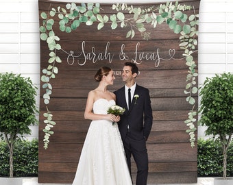 Rustic Greenery Wedding Backdrop For Reception, Wood Green Leaves Banner Head table backdrop, Bridal Shower Photo Backdrop, Custom backdrop