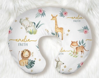 Safari Animals Personalized Nursing Pillow Cover Girl, Boppy Pillow Cover, Nursing Pad Cover, Breastfeeding Pillow Cover